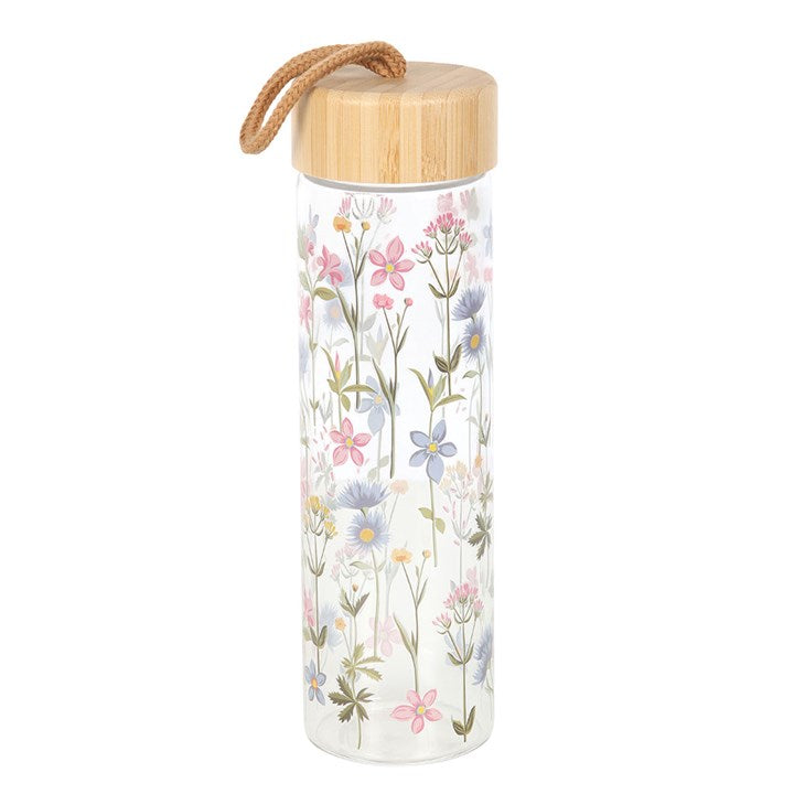 Floral Print Glass Water Bottle