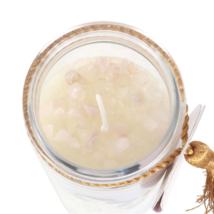 Aphrodite Goddess Tube Candle with Rose Quartz Crystals