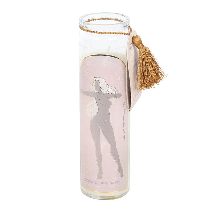 Athena Goddess Tube Candle with Clear Quartz Crystals