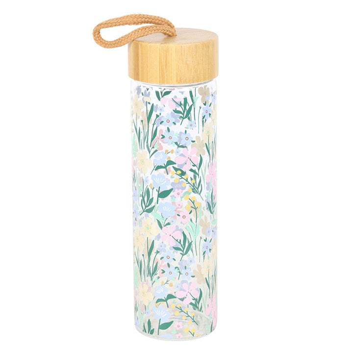 Ditsy Floral Print Glass and Bamboo Water Bottle