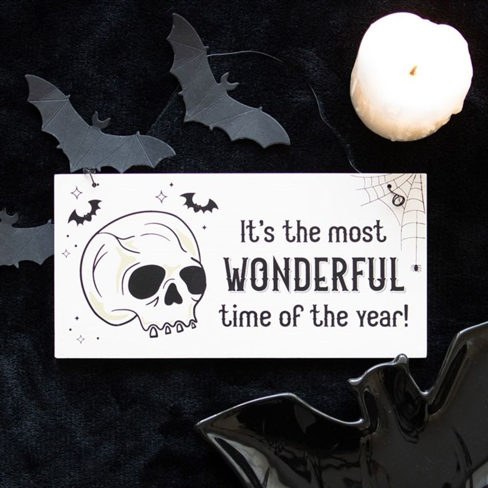 Most Wonderful Time of the Year Skull Hanging Sign