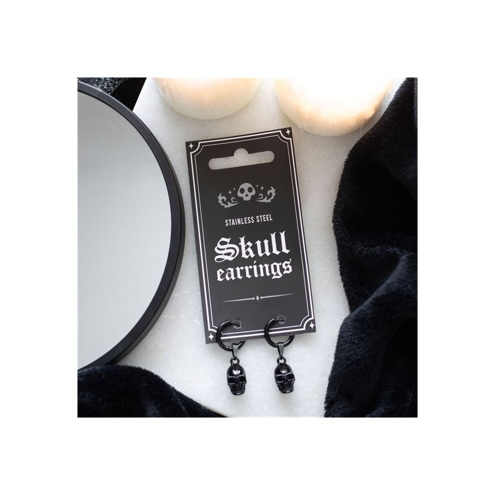 Black Stainless Steel Skull Earrings
