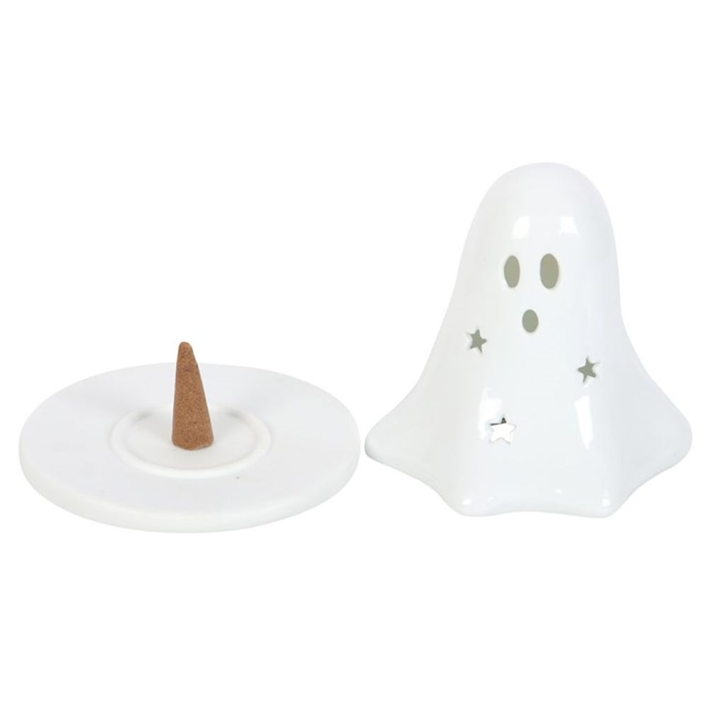 Ceramic Ghost Tealight and Incense Cone Holder