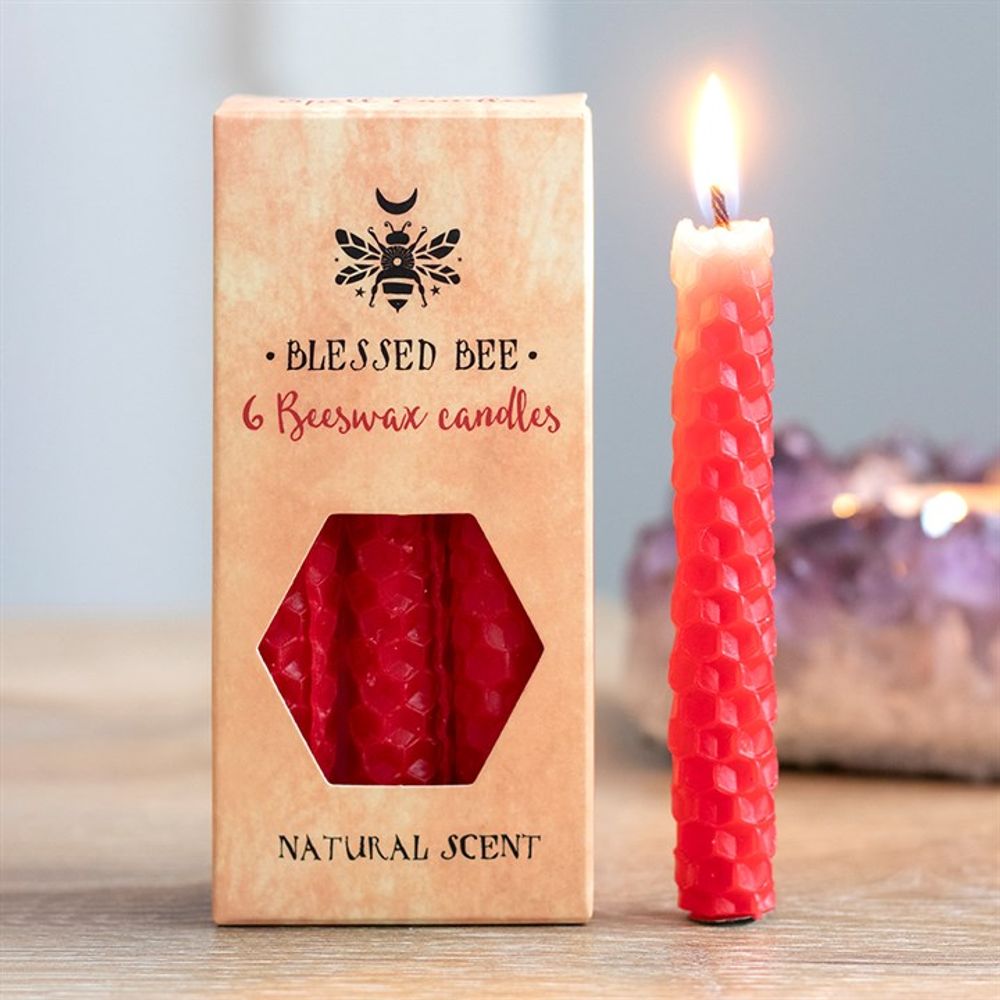 Set of 6 Red Beeswax Spell Candles