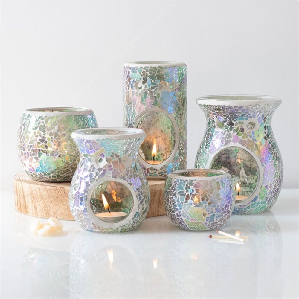 Large Light Blue Iridescent Crackle Oil Burner